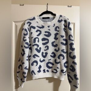 White and Blue Patterned Women's Sweater